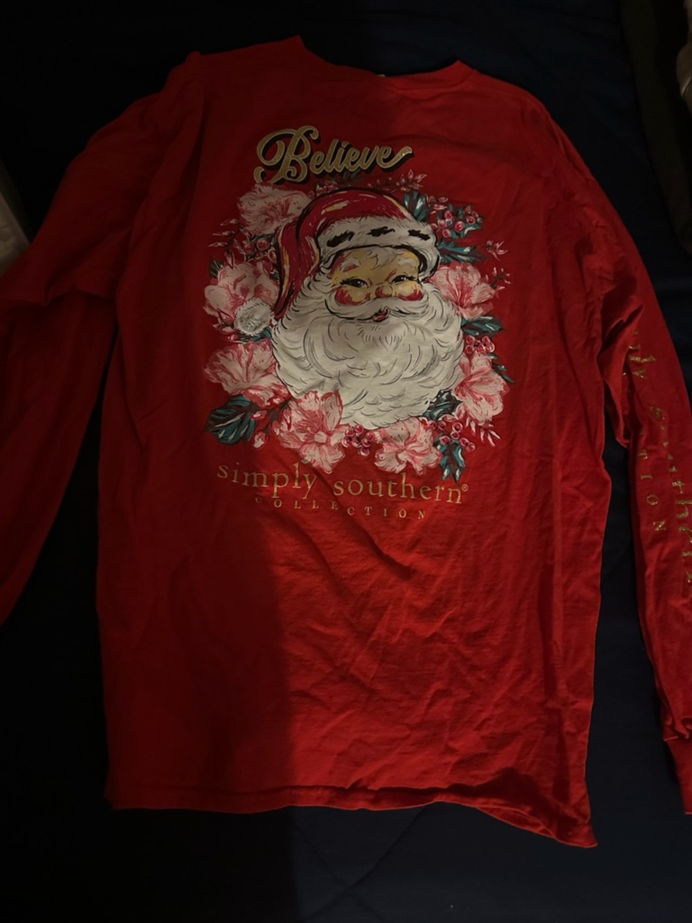 Simply Southern Red Long Sleeve Tee with Santa Floral Wreath